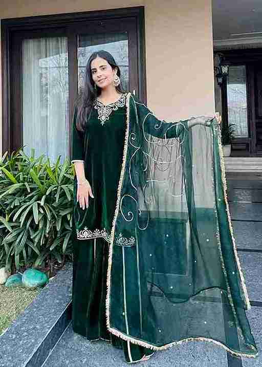 Royal Emerald Velvet Sharara Suit