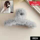 Large Plush Hair Claw Clips Plastic Fluffy Hair Claw Hair (1 Pc  Mix Color)