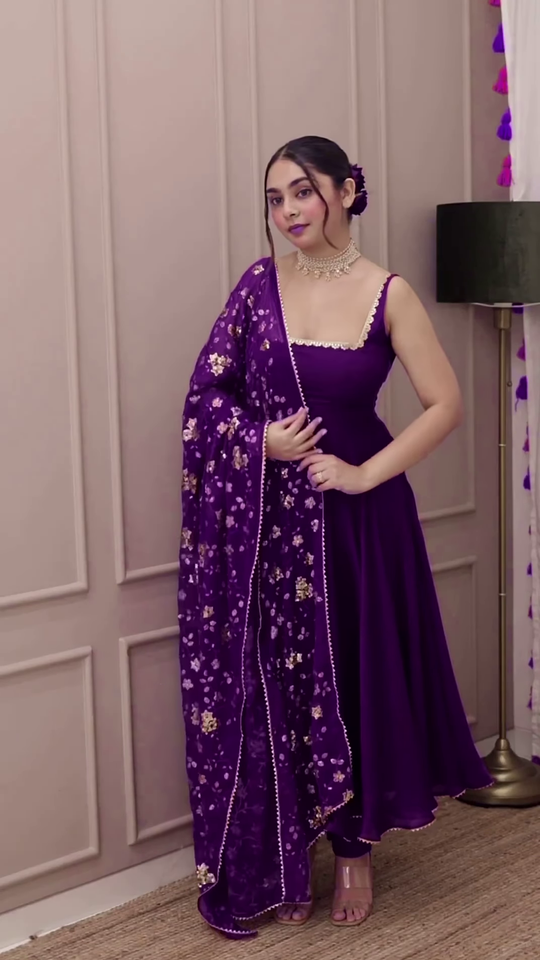 ZZZheavy purple anarkali set with embroidered dupatta