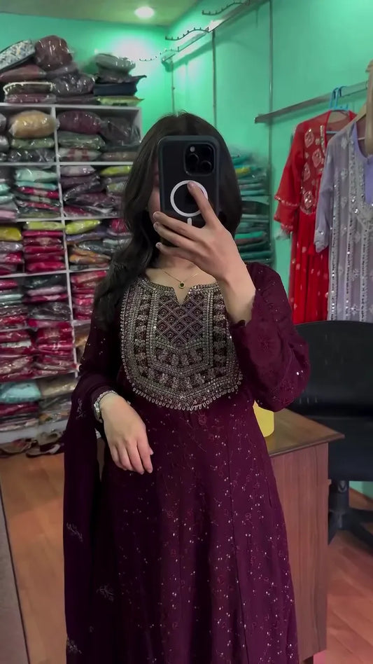 Red Sequin Embellished Kurta Palazzo Set