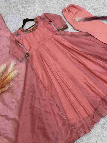 Peach Aura Silk Anarkali Set