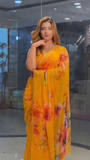 ZZZYellow Chiffon Printed Saree