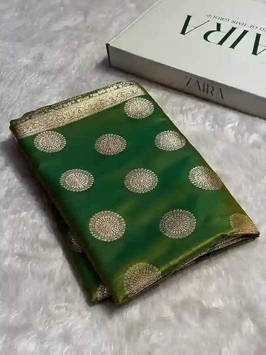 Mehendi Shade Dual Color Banarasi Satin Silk Saree