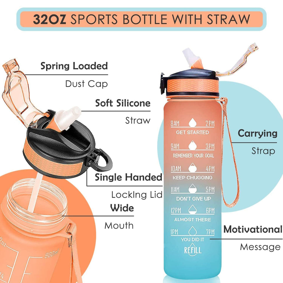 ZZZ0325 Motivational Water Bottle With Straw  Time Marker Bpa-free Tritan Portable Gym Water Bottle Leakproof Reusable Special Design For Your Sports Activity Hiking Camping