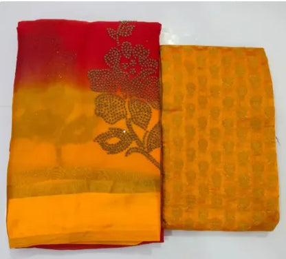 Sunset Ombre Embellished Saree Set