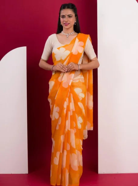 Sunrise Bloom Printed Georgette Saree