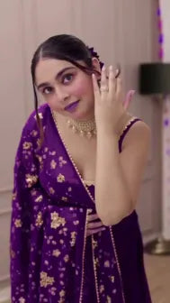 Heavy purple anarkali set with embroidered dupatta