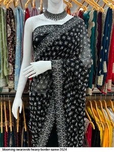BLOOMING SWAROVSKI HEAVY BORDER SAREE 3524