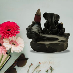 ZZZSmoke Fountain Ganesha Idol Decoration Items With 8 Pc Backflow Incense Cones Sticks (1 Pc)