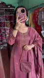 ZZZPink Ethnic Motifs Printed Straight Sequinned Organza Kurta with Trousers & Dupatta