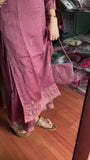 ZZZPink Ethnic Motifs Printed Straight Sequinned Organza Kurta with Trousers & Dupatta