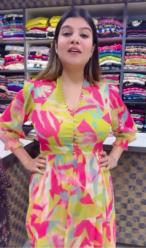 ZZZMulti Color Chinon Silk Digital Printed Gown Dress