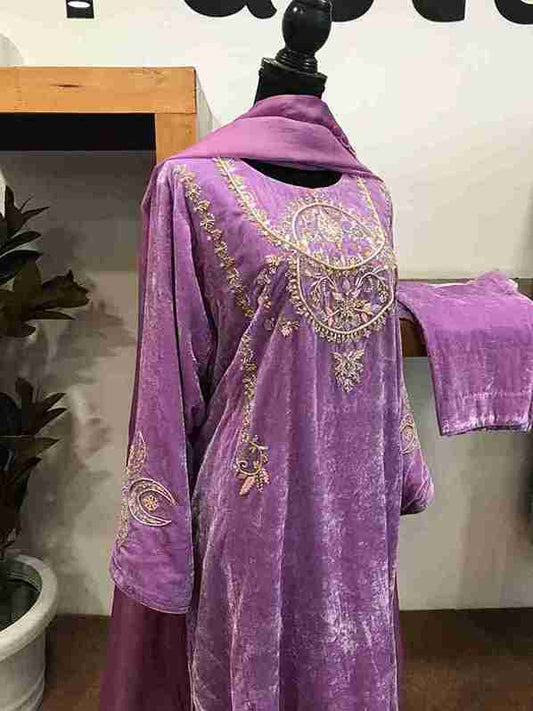Royal Lilac Velvet Embroidered Suit
