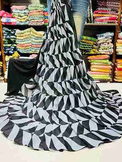 Monochrome Tessellation Ruffle Saree