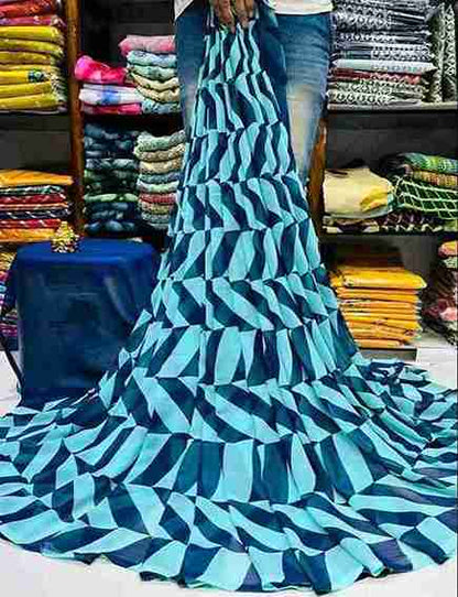 Monochrome Tessellation Ruffle Saree