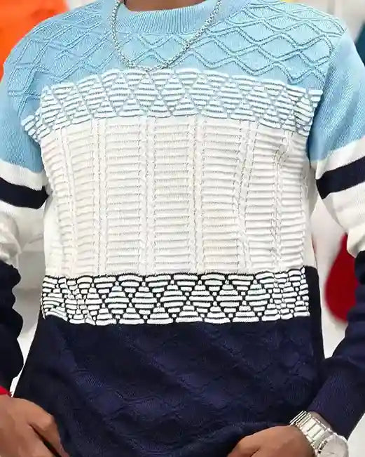 Full Sleeves Mens Round Neck Printed Woolen Sweater