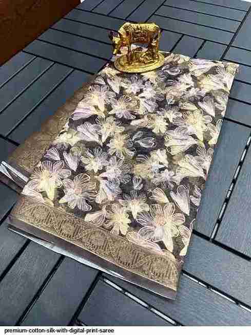 Aqua Leaf Motif Digital Print Saree