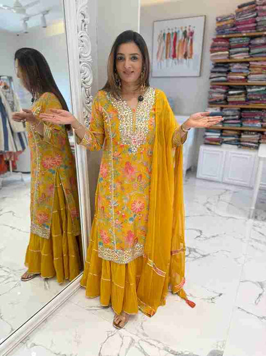 Ruby Pink Mirror-Work Sharara Set