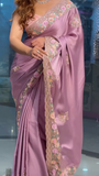 ZZZonion colour satin saree with heavy handwork
