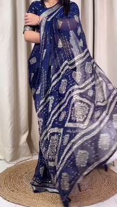ZZZBanarasee Handwoven Crushed Tissue Saree With Lace-Multicolor