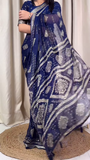ZZZBanarasee Handwoven Crushed Tissue Saree With Lace-Multicolor
