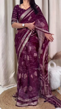 ZZZBanarasee Handwoven Crushed Tissue Saree With Lace-Multicolor