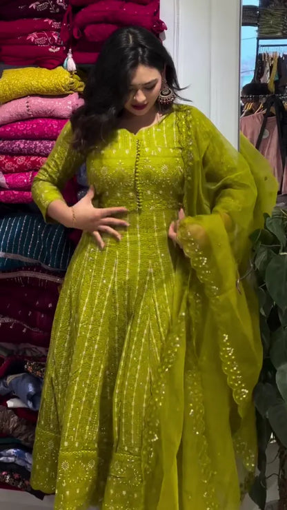 Cotton Anarkali Kurti with Heavy Kalidaar Embroidery, Embroidered Cotton Pant, Dupatta Set