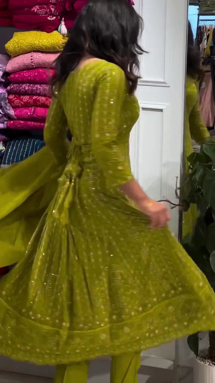 Cotton Anarkali Kurti with Heavy Kalidaar Embroidery, Embroidered Cotton Pant, Dupatta Set