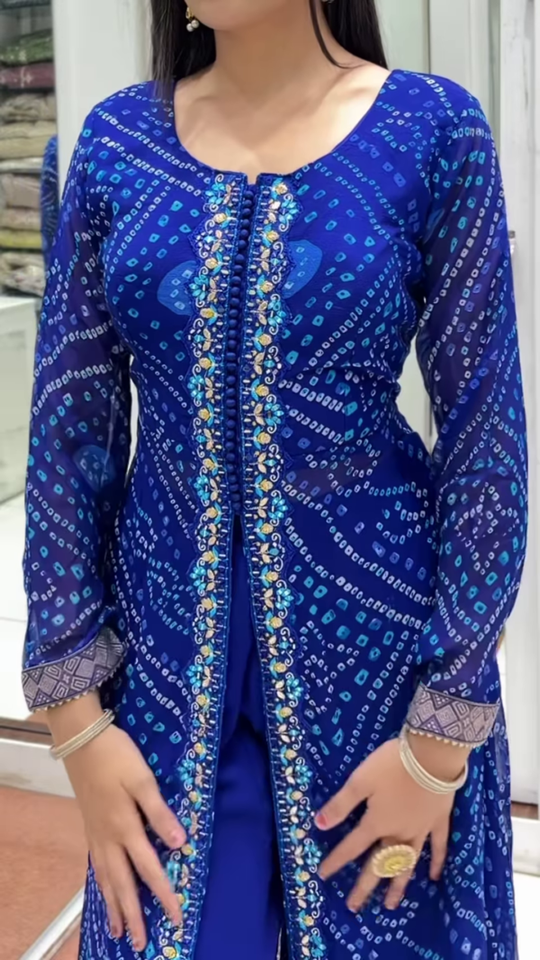 ZZZBlue Printed Georgette Palazzo Salwar Suit