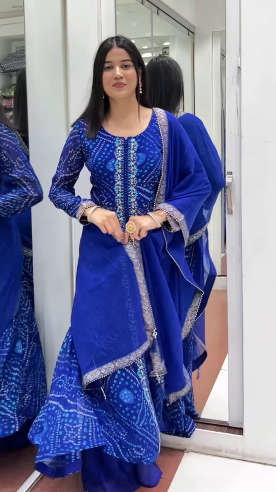 ZZZBlue Printed Georgette Palazzo Salwar Suit