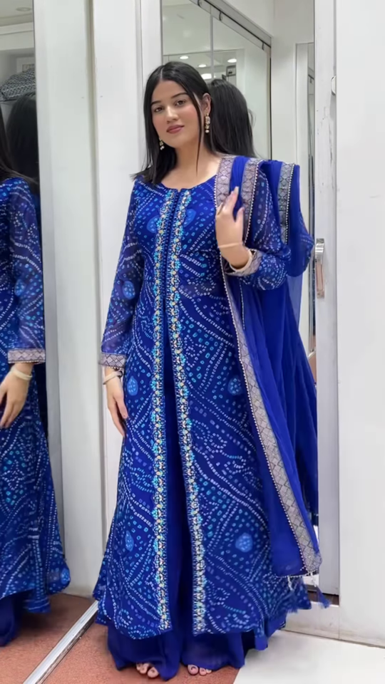 ZZZBlue Printed Georgette Palazzo Salwar Suit