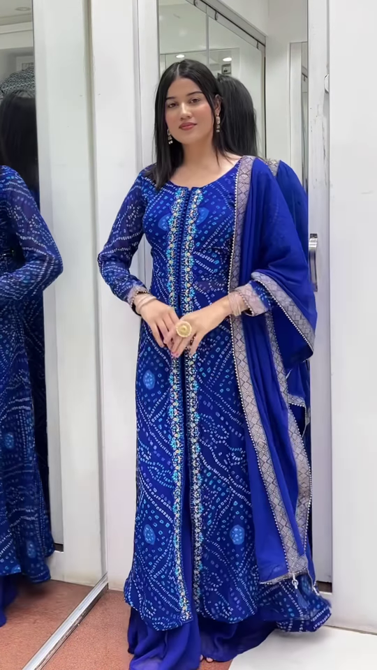 ZZZBlue Printed Georgette Palazzo Salwar Suit