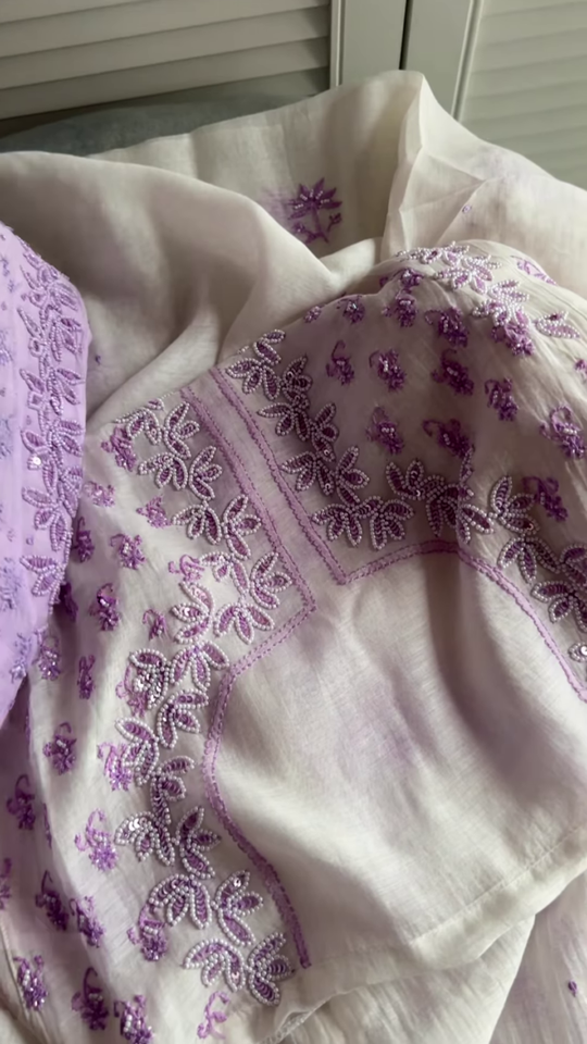 ZZZEmbroidered Organza Unstitched Dress Material