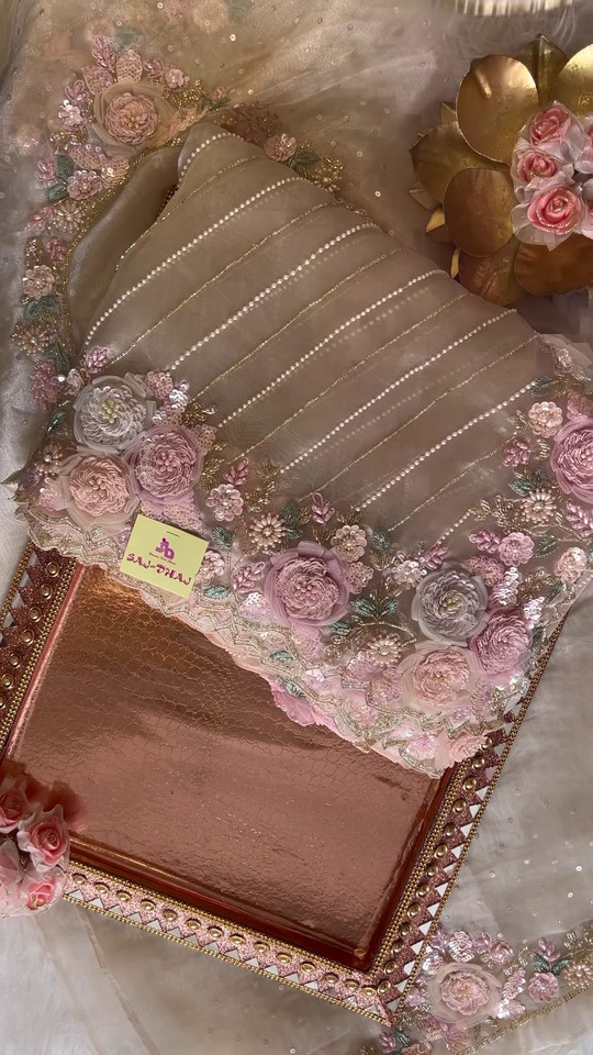 ZZZElegant Embroidered Saree with Floral Motifs and Pearl Accents