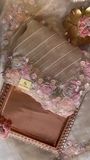 ZZZElegant Embroidered Saree with Floral Motifs and Pearl Accents