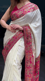 ZZZGraceful Elegance: Traditional White Saree with Stunning Pink Pallu